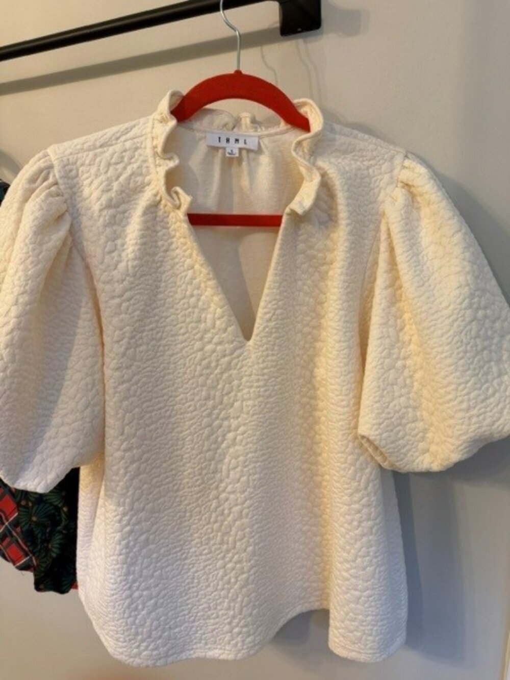 THML Ivory Textured Ruffle Blouse
